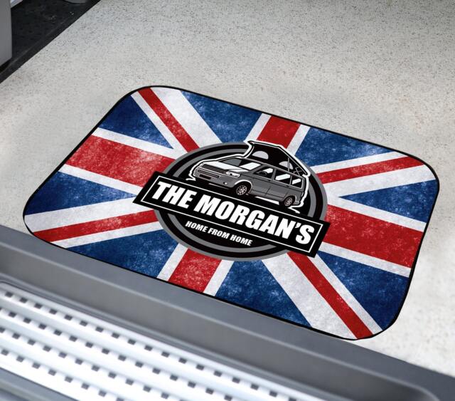 Personalised Camper Van Mat - Pop Top Motorhome Union Jack Door 44cm X 32cm Indoor Use - image 1