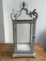 Ornate Grey Metal Victorian Style Candle Holder Lantern - thumbnail 1