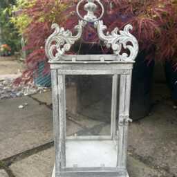 Ornate Grey Metal Victorian Style Candle Holder Lantern - thumbnail 3