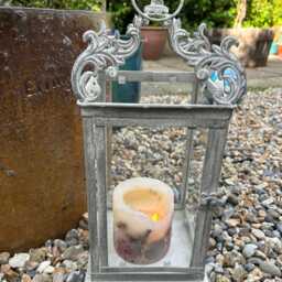 Ornate Grey Metal Victorian Style Candle Holder Lantern - thumbnail 2