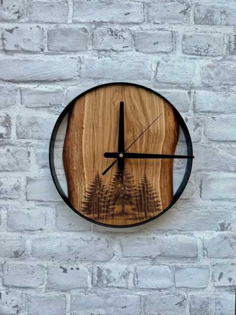 Nature-Inspired Wall Clocks, Craved Wood Live Edge Clock, Metal & Pine Tree Clock For Wall, Outdoor Theme Decor - image 1