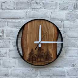 Nature-Inspired Wall Clocks, Craved Wood Live Edge Clock, Metal & Pine Tree Clock For Wall, Outdoor Theme Decor - thumbnail 2