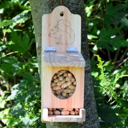 Cedar Squirrel & Blue Jay Feeder - Handcrafted - Holds 1.5 lbs. Whole, Unshelled Peanuts Weather Resistant Gift For Nature Lovers - thumbnail 2