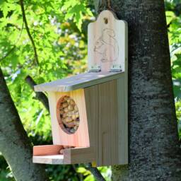 Cedar Squirrel & Blue Jay Feeder - Handcrafted - Holds 1.5 lbs. Whole, Unshelled Peanuts Weather Resistant Gift For Nature Lovers - thumbnail 1