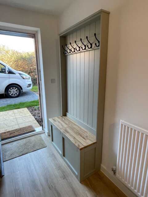 Slimline Shaker Boot Room Storage Bench Oak Seat, Hallway Furniture, Small Storage, Coat Rack, Monks Bench. Ideal For New Builds - image 1