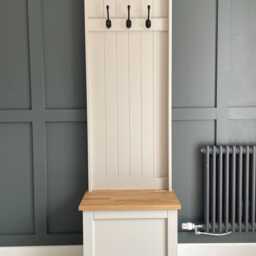 Slimline Shaker Boot Room Storage Bench Oak Seat, Hallway Furniture, Small Storage, Coat Rack, Monks Bench. Ideal For New Builds - thumbnail 2