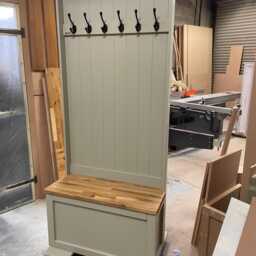 Slimline Shaker Boot Room Storage Bench Oak Seat, Hallway Furniture, Small Storage, Coat Rack, Monks Bench. Ideal For New Builds - thumbnail 4