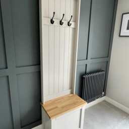Slimline Shaker Boot Room Storage Bench Oak Seat, Hallway Furniture, Small Storage, Coat Rack, Monks Bench. Ideal For New Builds - thumbnail 3