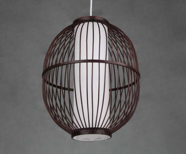 Handmade Bamboo Pendant Light Rustic Brown Parchment Shade - image 1