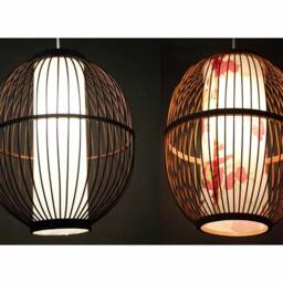 Handmade Bamboo Pendant Light Rustic Brown Parchment Shade - thumbnail 3