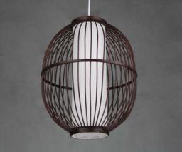 Handmade Bamboo Pendant Light Rustic Brown Parchment Shade - thumbnail 1