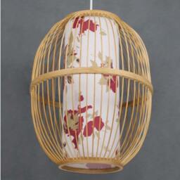 Handmade Bamboo Pendant Light Rustic Brown Parchment Shade - thumbnail 2