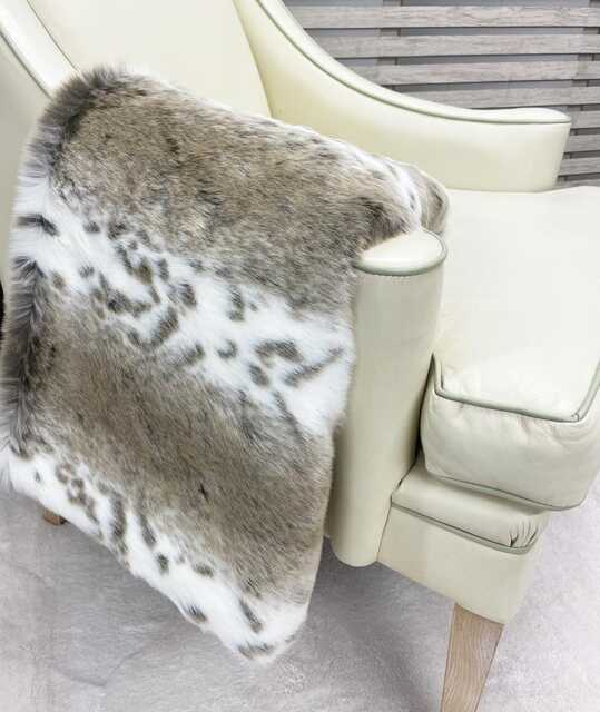 Beige Lynx Faux Fur Bed Runner - Animal Print Throw, Ivory Suede Lining - 96x152cm - image 1