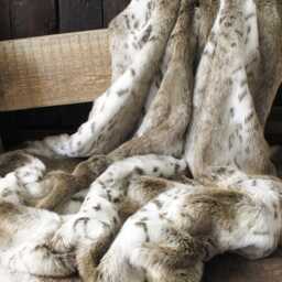 Beige Lynx Faux Fur Bed Runner - Animal Print Throw, Ivory Suede Lining - 96x152cm - thumbnail 2