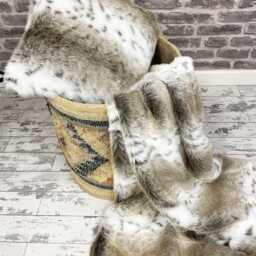 Beige Lynx Faux Fur Bed Runner - Animal Print Throw, Ivory Suede Lining - 96x152cm - thumbnail 3