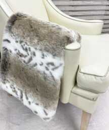 Beige Lynx Faux Fur Bed Runner - Animal Print Throw, Ivory Suede Lining - 96x152cm - thumbnail 1