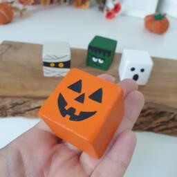 Halloween Wood Block Set, Wooden Tier Tray Cute Home Decor/Pumpkin, Ghost, Mummy & Frankenstein Sign - thumbnail 3