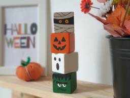 Halloween Wood Block Set, Wooden Tier Tray Cute Home Decor/Pumpkin, Ghost, Mummy & Frankenstein Sign - thumbnail 1