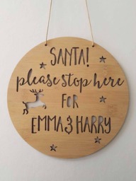 Personalised Christmas Santa Please Stop Here Wooden Bamboo Door Wall Hanging-Plaque-Personalized-Custom-Decoration-Ornament-Bauble
