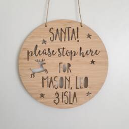 Personalised Christmas Santa Please Stop Here Wooden Bamboo Door Wall Hanging-Plaque-Personalized-Custom-Decoration-Ornament-Bauble - thumbnail 4