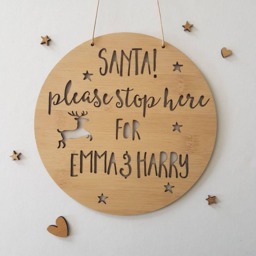 Personalised Christmas Santa Please Stop Here Wooden Bamboo Door Wall Hanging-Plaque-Personalized-Custom-Decoration-Ornament-Bauble - thumbnail 2