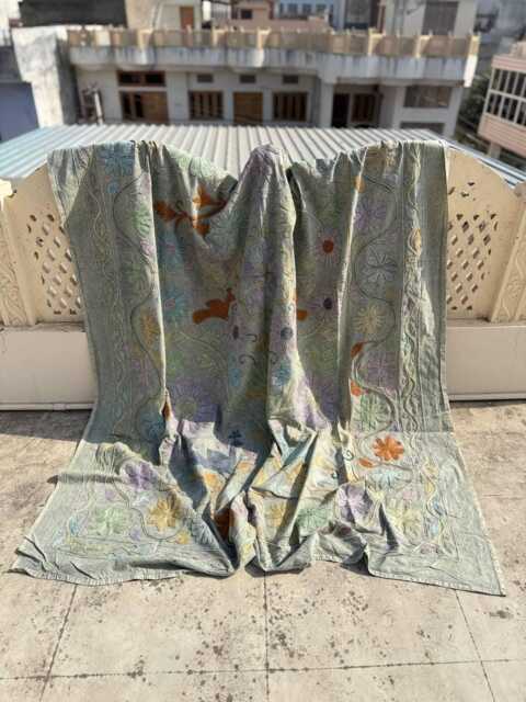 Authentic Cotton Suzani Hand-Embroidered Quilt, Vintage-Inspired Floral Pattern, Bohemian Artisan Bedspread - image 1