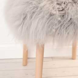 100% Genuine Mongolian Fur Stool Dressing Table Dove Gray With Wooden Legs. 50cmx42x42 - thumbnail 2
