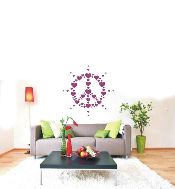 Hearts Peace Hippie Symbol Decal 60's Sign Wall Vinyl Adhesive Sticker Psychedelic Free Love Revolution - image 1