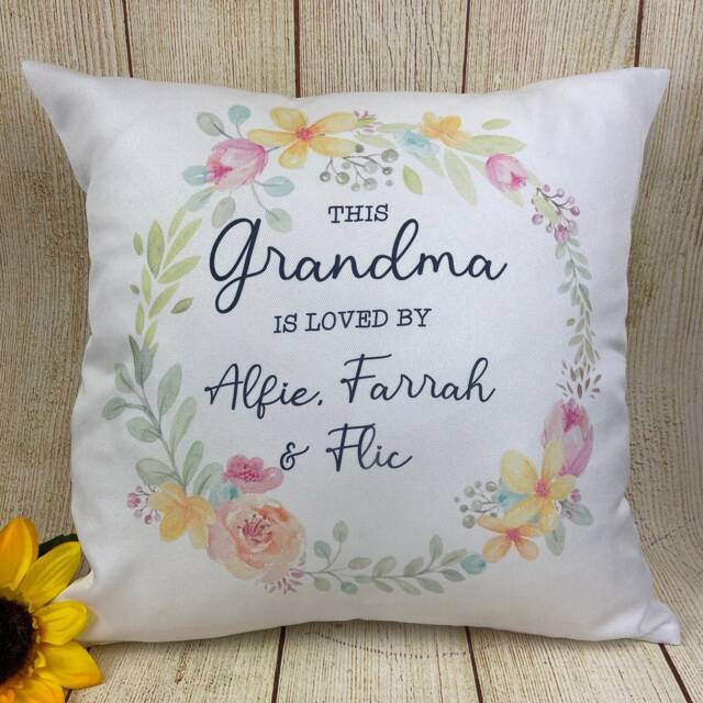 Mother's Day Personalised Grandma Cushion, Custom Cushion Cover, Flower Gift For Grandma, Gift, Birthday - image 1