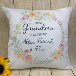 Mother's Day Personalised Grandma Cushion, Custom Cushion Cover, Flower Gift For Grandma, Gift, Birthday - thumbnail 1