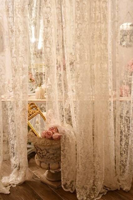 "Shabby Chic Ivory Tulle Curtain With ""Rose" - image 1