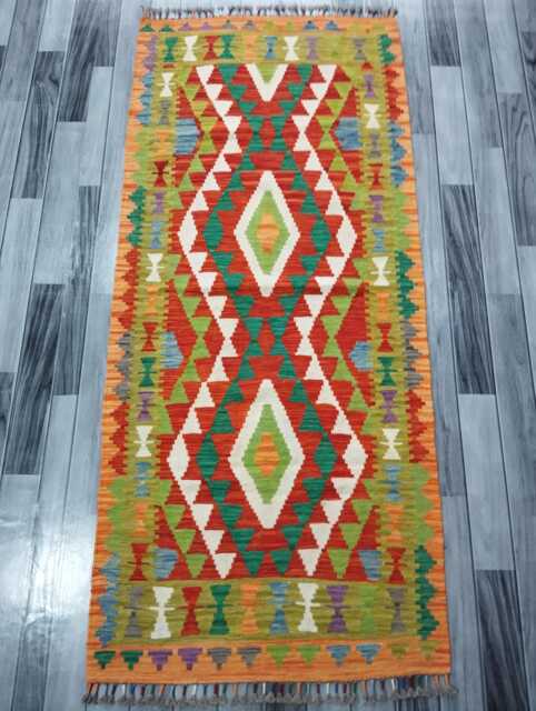 Classic Runner Rug, Handmade Artisan Afghan Turkish Scandinavian Navajo Bohemian Wool Flatweave Multicolour Kilim Rug 194x84 cm - image 1