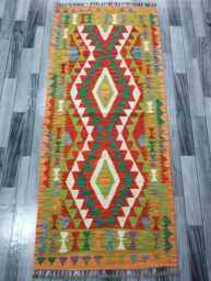 Classic Runner Rug, Handmade Artisan Afghan Turkish Scandinavian Navajo Bohemian Wool Flatweave Multicolour Kilim Rug 194x84 cm - thumbnail 1