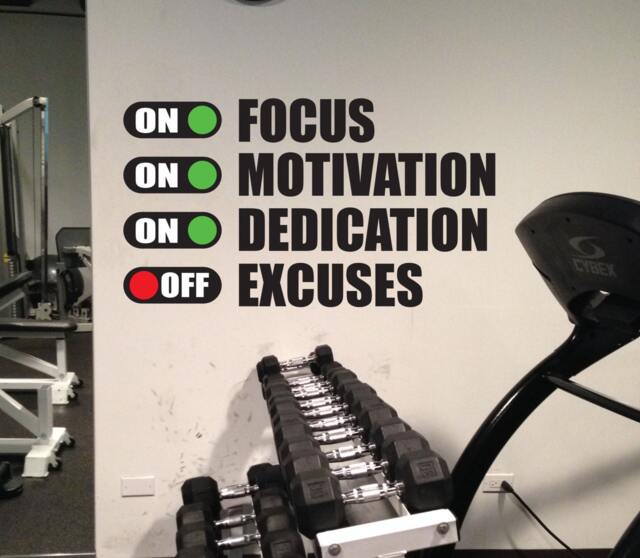 Fitness Motivation Work Out Wall Decal. Excuses Off Gym - image 1