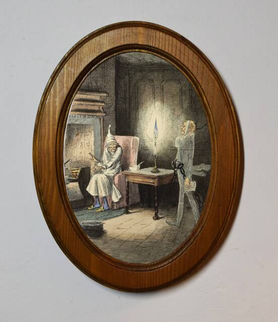 Light Oak Oval Wooden Framed A Christmas Carol Illustration, Festive Art Print, John Leech, Jacob Marley's Ghost, Print Picture - image 1
