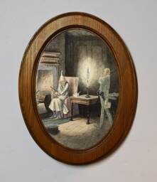 Light Oak Oval Wooden Framed A Christmas Carol Illustration, Festive Art Print, John Leech, Jacob Marley's Ghost, Print Picture