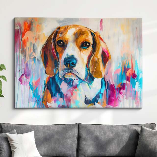 Beagle Abstract Oil Painting Framed Print & Canvas Large Sizes Wall Art Poster Pet Luxury Home Decor Interior Dog Lover Gift Idea - image 1