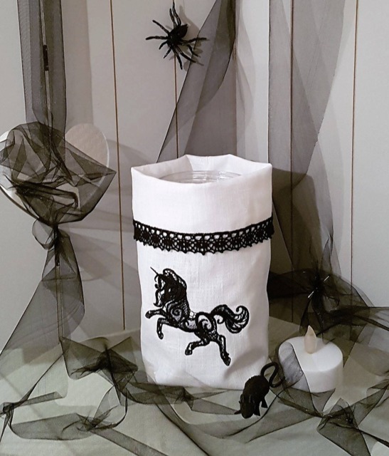 Utensilo Light Bag Vase Cover Unicorn Embroidered Linen Lace Halloween - image 1