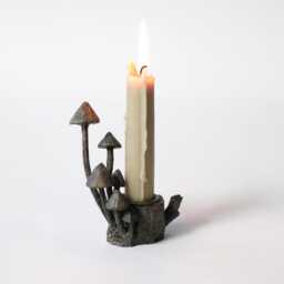 Mushroom Candle Holder - Rustic Woodland Tree Stump Fungi - thumbnail 3