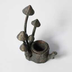 Mushroom Candle Holder - Rustic Woodland Tree Stump Fungi - thumbnail 2
