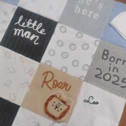 Square Keepsake Memory Blanket With Name, Professionally Handmade From Baby Clothes, Soft Fleece Backing - thumbnail 4