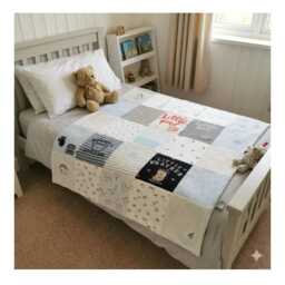 Square Keepsake Memory Blanket With Name, Professionally Handmade From Baby Clothes, Soft Fleece Backing - thumbnail 1
