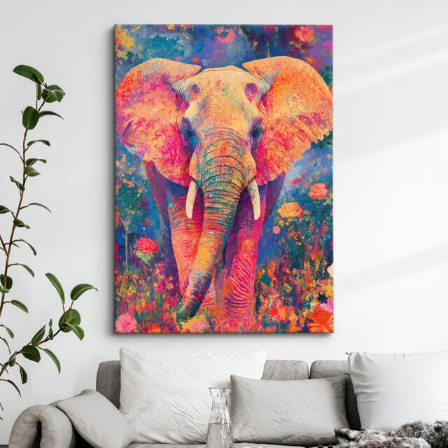 Elephant in Flowers Abstract Oil Painting Framed Print & Canvas Large Portrait Wall Art Poster Home Decor Interior Animal Lover Gift - image 1