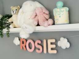 Nursery Felt Decor, Name Garland, Personalised Bunting, Sign, Baby Gift, Banner, Nursery Shower, Kids Room Decor - thumbnail 1