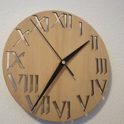 Wooden Wall Clock, Roman Numerals, Laser Cut, Plywood Walnut - thumbnail 2