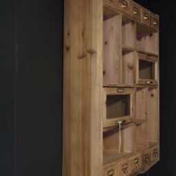 Rustic Wood Wall Display Cabinet - Home Storage Organiser With Drawers Hooks & Cubbies H85cm X W57 Kitchen Bathroom Hall Wall Cupboard - thumbnail 3