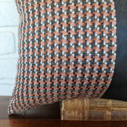 16x16''(41x41cm Half Poly Linen Look Herringbone Pattern Fabric & Dark Brown Faux Leather Pillow Cover/Housewarming Gift-1Qty - thumbnail 3