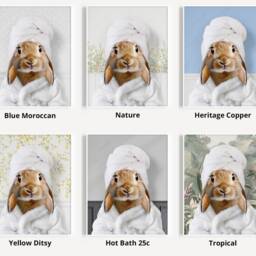Rabbit in A Bathrobe Print, Bunny Bathing, Funny Bathroom Animal With Towel On Head, Cute Bath Robe, Fun Print - thumbnail 3