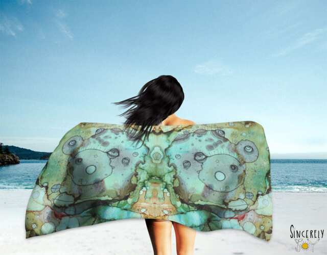 Green Abstract Face Beach Towel Bath Art Abstract Artist Towel Bath Boho Beach Colorful Art Gym - image 1