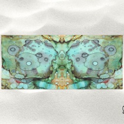 Green Abstract Face Beach Towel Bath Art Abstract Artist Towel Bath Boho Beach Colorful Art Gym - thumbnail 3